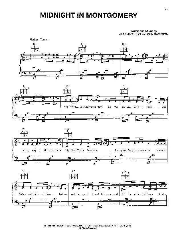 télécharger la partition d'accordéon Midnight in Montgomery (Country Ballade) au format PDF