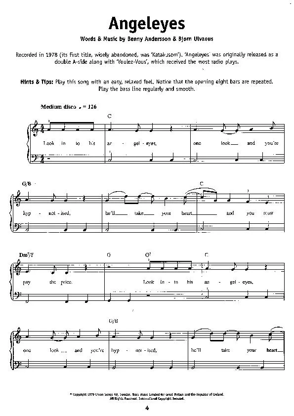 télécharger la partition d'accordéon Angeleyes (Interprètes : Abba) (Disco) au format PDF