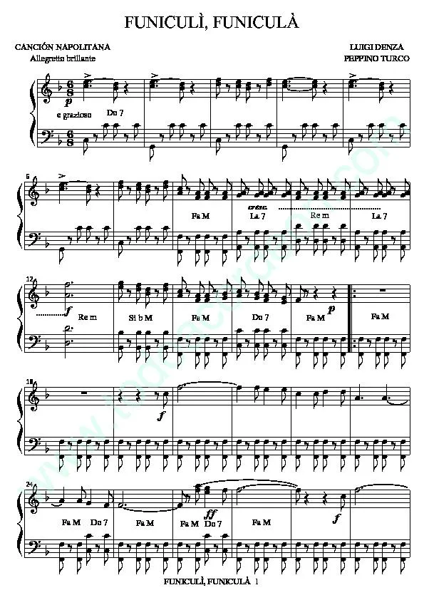 télécharger la partition d'accordéon Funiculì Funiculà (Canción Napolitana) au format PDF