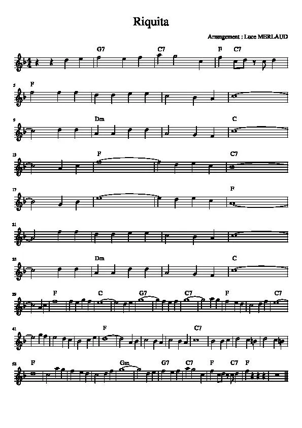 télécharger la partition d'accordéon Riquita (Arrangement : Luce Merlaud) (Chant : Georgette Plana) (Relevé) au format PDF
