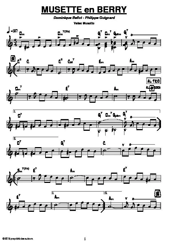 télécharger la partition d'accordéon Musette en Berry (Valse Musette) au format PDF