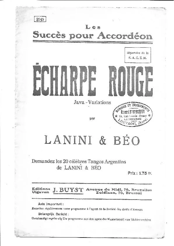 télécharger la partition d'accordéon Echarpe rouge (Java Variations) au format PDF