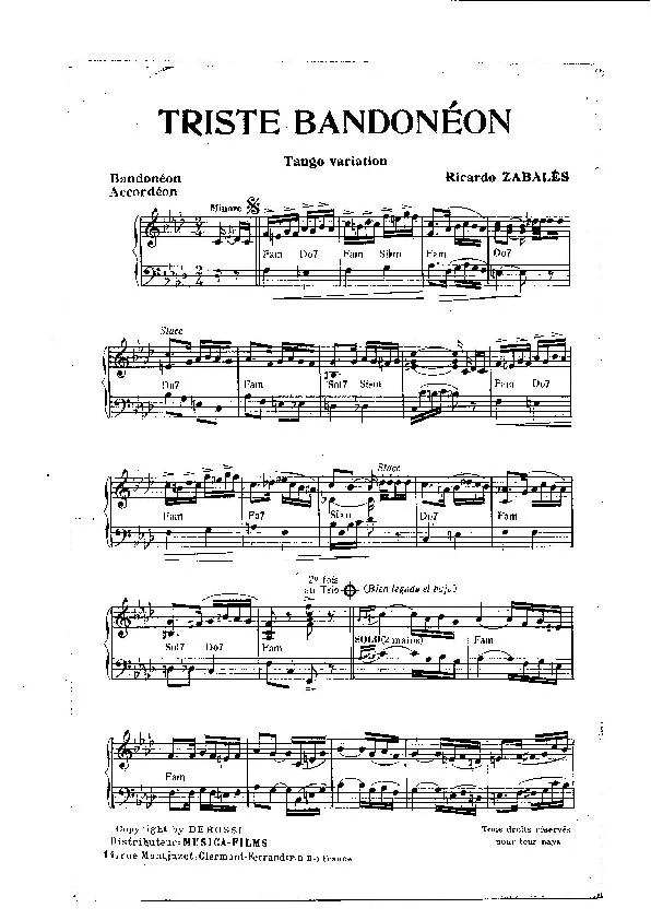 télécharger la partition d'accordéon Triste Bandonéon (Tango Variation) au format PDF