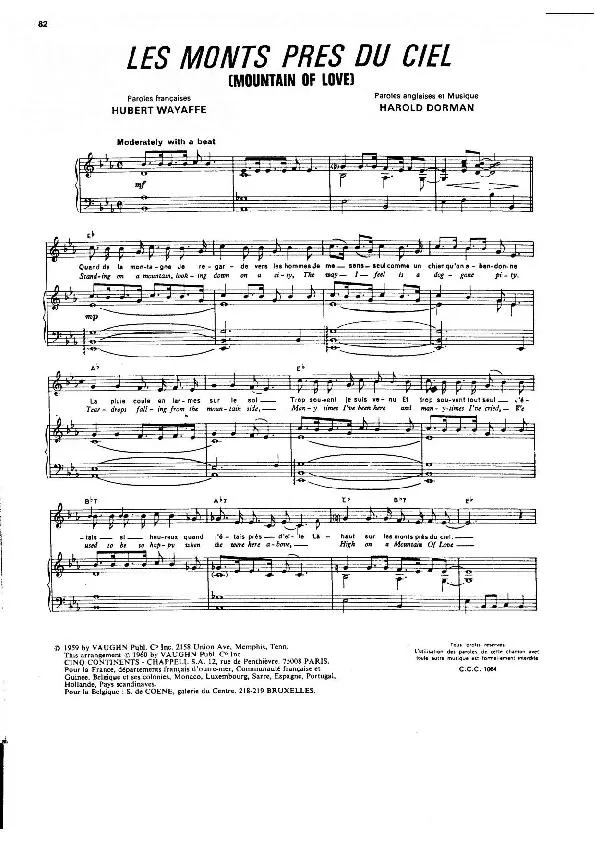 télécharger la partition d'accordéon Les monts près du ciel (Mountain of love) (Chant : Johnny Hallyday) au format PDF