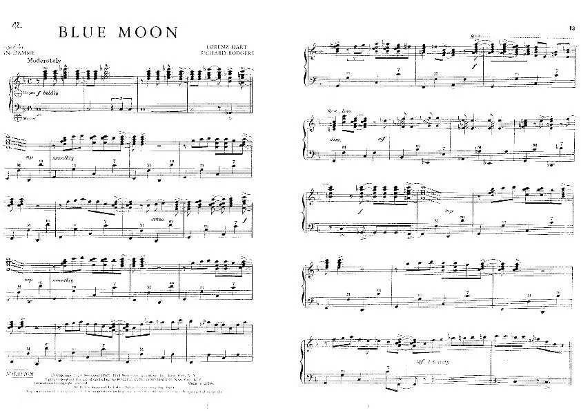 télécharger la partition d'accordéon Blue Moon (Arrangement : Van Damme) au format PDF