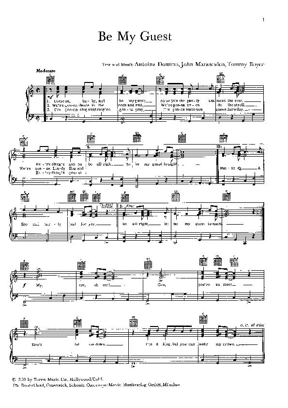 télécharger la partition d'accordéon Be my guest (Interprète : Fats Domino) (Rock and Roll) au format PDF