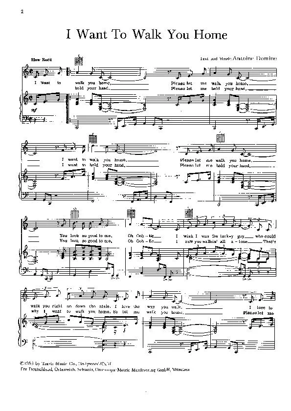télécharger la partition d'accordéon I want to walk you home (Interprète : Fats Domino) (Slow Rock) au format PDF