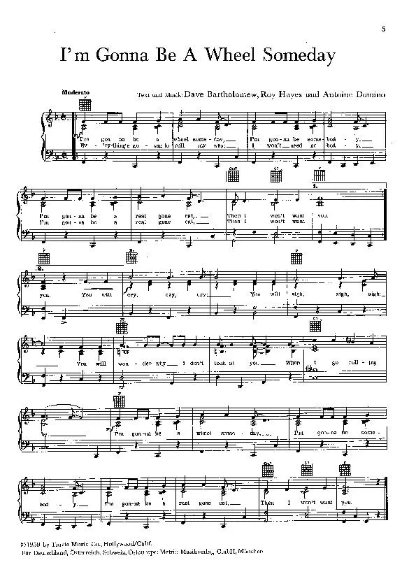 télécharger la partition d'accordéon I'm gonna be a wheel someday (Interprète : Fats Domino) (Rock and Roll) au format PDF