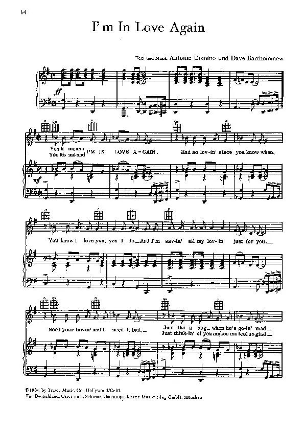 télécharger la partition d'accordéon I'm in love again (Interprète : Fats Domino) (Rock and Roll) au format PDF