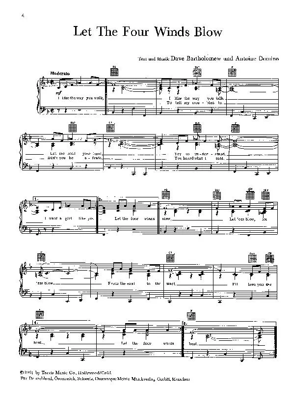 télécharger la partition d'accordéon Let the four winds blow (Inteprète : Fats Domino) (Rock and Roll) au format PDF