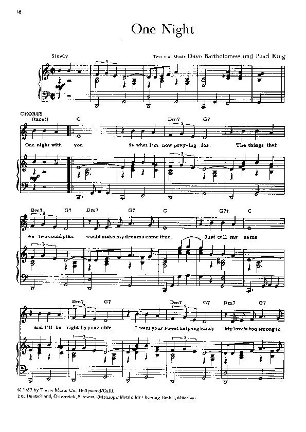 télécharger la partition d'accordéon One night (Interprète : Fats Domino) (Slow Fox) au format PDF