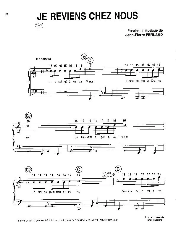 télécharger la partition d'accordéon Je reviens chez nous (Chant : Les Compagnons de la Chanson) (Habanera) au format PDF