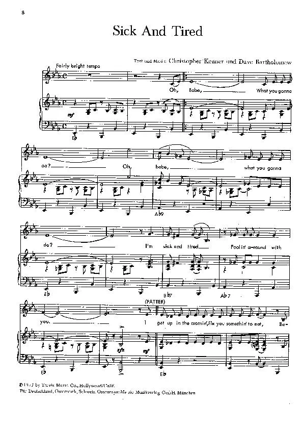télécharger la partition d'accordéon Sick and tired (Interprète : Fats Domino) (Rock and Roll) au format PDF