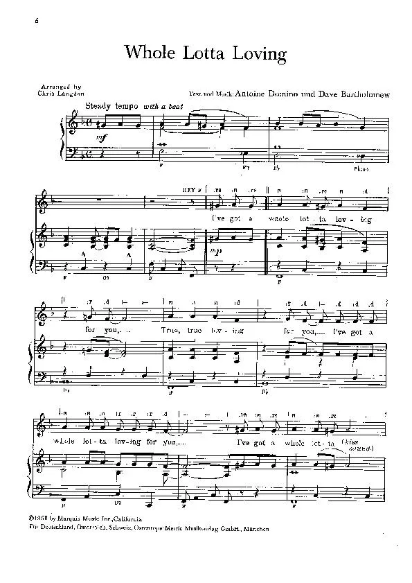 télécharger la partition d'accordéon Whole lotta loving (Interprète : Fats Domino) (Arrangement : Chris Langdon) (Rock and Roll) au format PDF