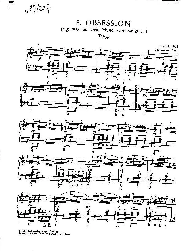 télécharger la partition d'accordéon Obsession (Sag Was nur dein Mund verschweigt) (Arrangement : Curt Mahr) (Chant : Reda Caire) (Tango) au format PDF