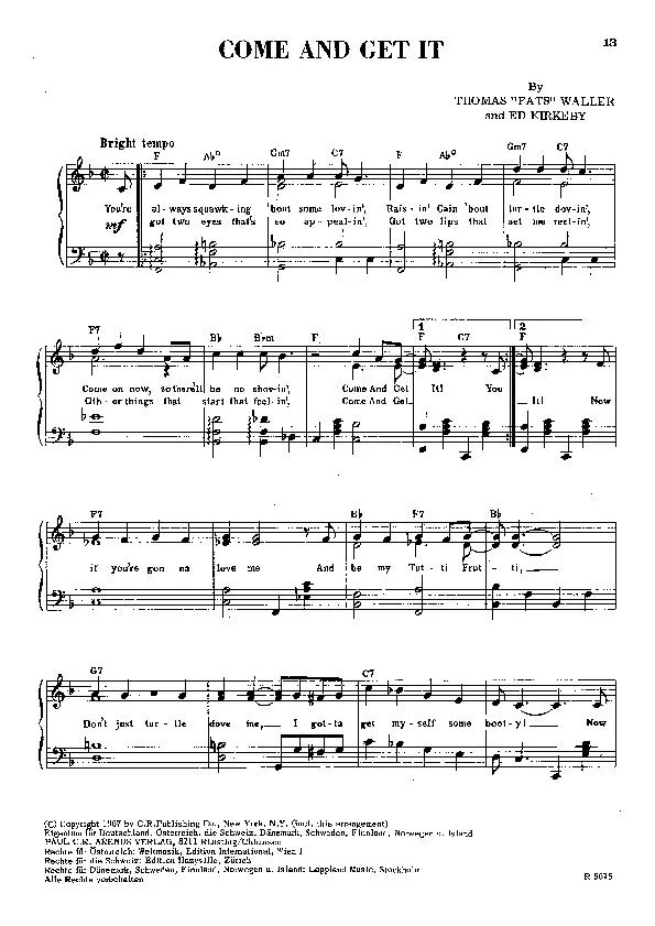télécharger la partition d'accordéon Come and get it (Fox Trot) au format PDF