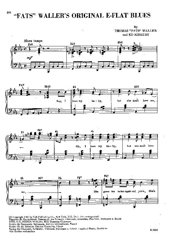 télécharger la partition d'accordéon Fats Waller's original E-flat blues au format PDF