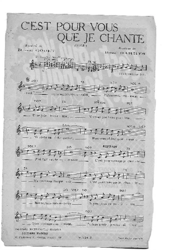télécharger la partition d'accordéon C'est pour vous que je chante (Rumba) au format PDF