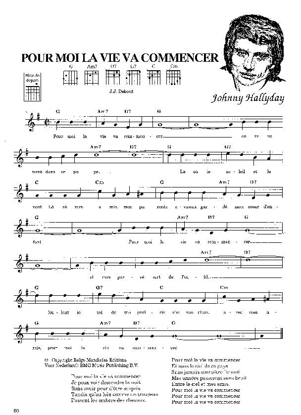 télécharger la partition d'accordéon Pour moi la vie va commencer (Chant : Johnny Hallyday) (Rock and Roll) au format PDF