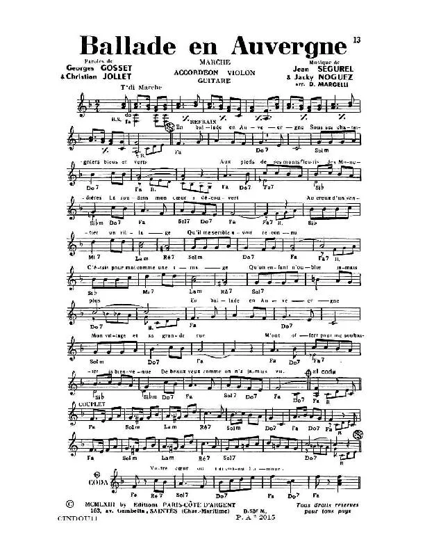 télécharger la partition d'accordéon Ballade en Auvergne (Arrangement : Dino Margelli) (Marche) au format PDF