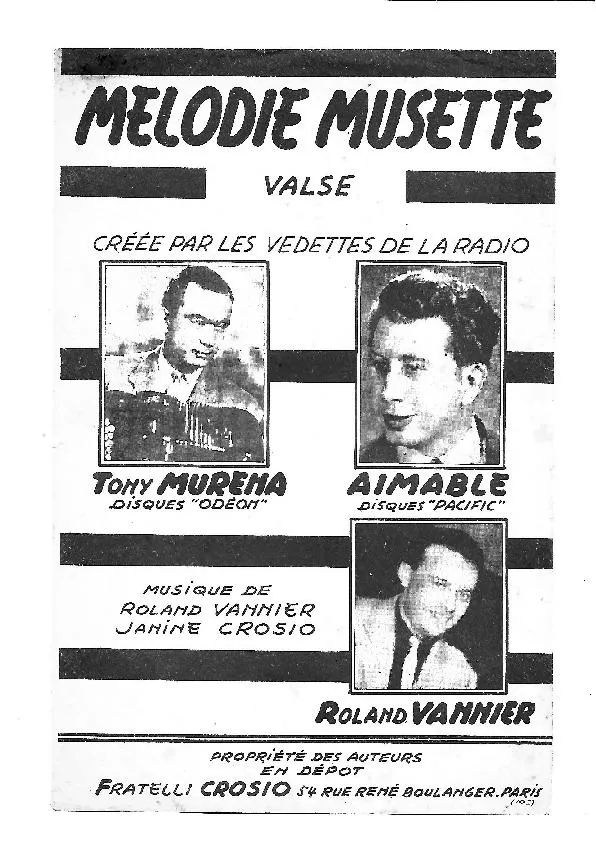télécharger la partition d'accordéon Mélodie Musette (Créée par : Tony Muréna / Aimable) (Valse) au format PDF