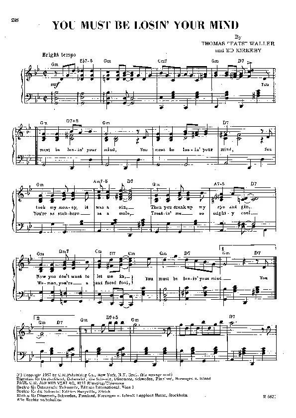 télécharger la partition d'accordéon You must be losin' your mind (Slow Blues) au format PDF