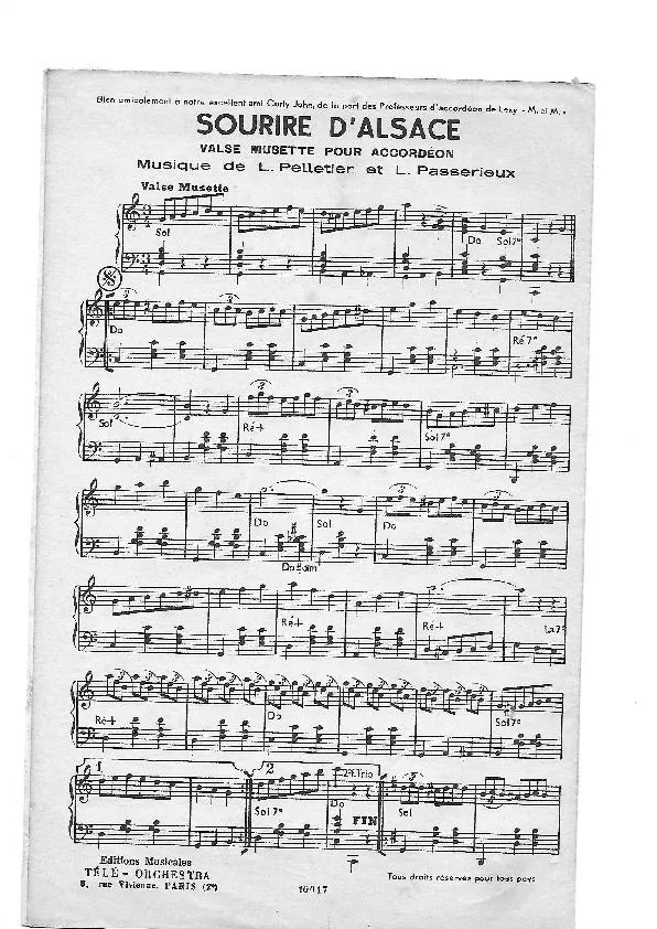 télécharger la partition d'accordéon Sourire d'Alsace (Valse Musette) au format PDF