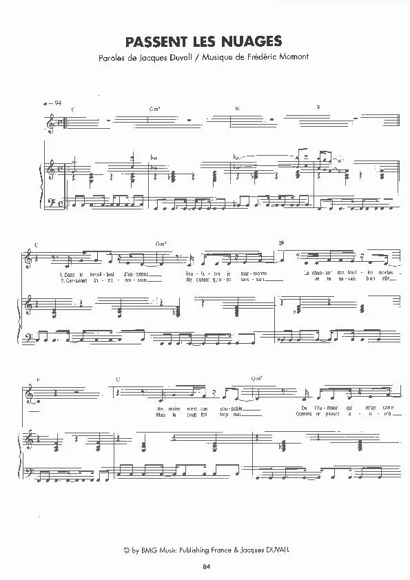 télécharger la partition d'accordéon Passent les nuages (Interprète : Marc Lavoine) (Slow) au format PDF