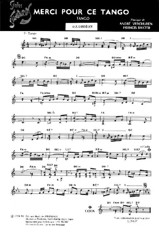 télécharger la partition d'accordéon Merci pour ce Tango (Orchestration) au format PDF