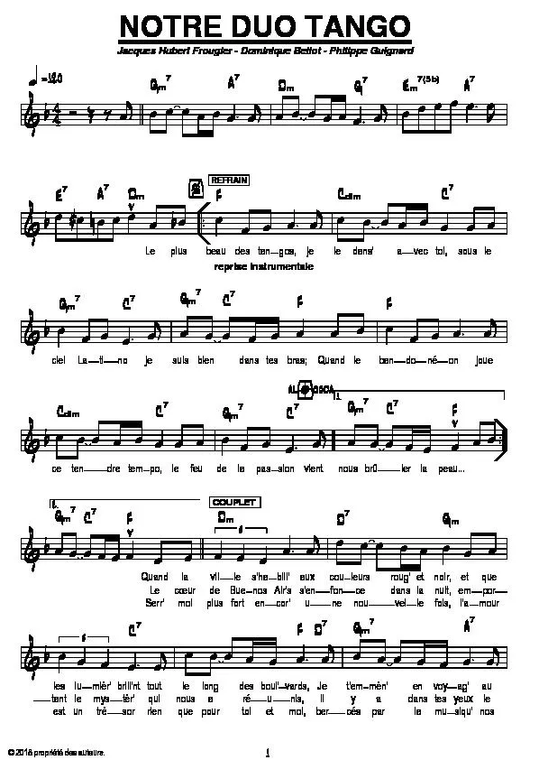 télécharger la partition d'accordéon Notre duo tango (Tango Musette Chanté) au format PDF