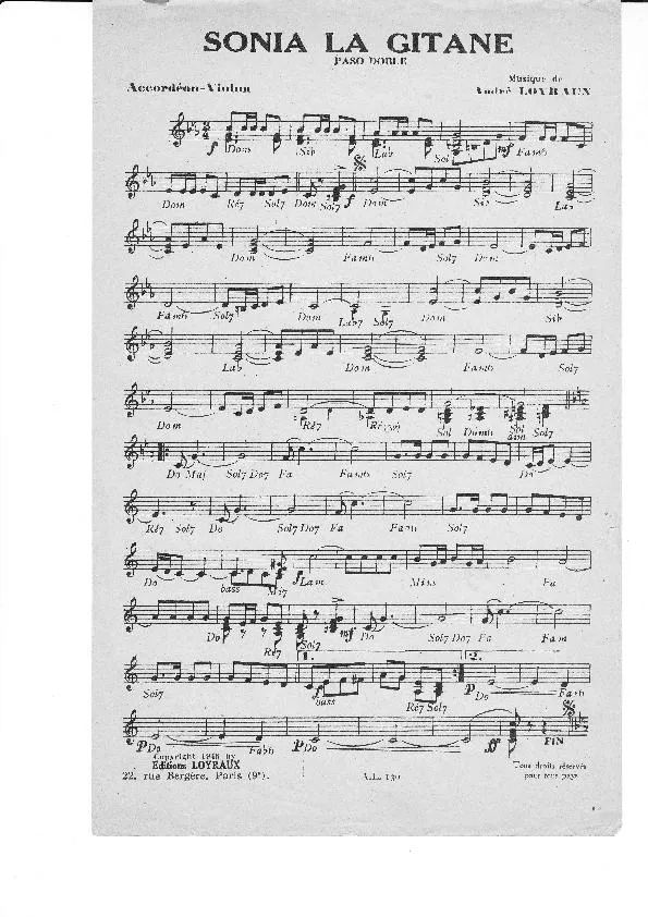 télécharger la partition d'accordéon Sonia la Gitane (Paso Doble) au format PDF