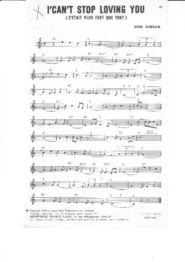 télécharger la partition d'accordéon I can't stop loving you (C'etait plus fort que tout) (Chant : Ray Charles) au format PDF