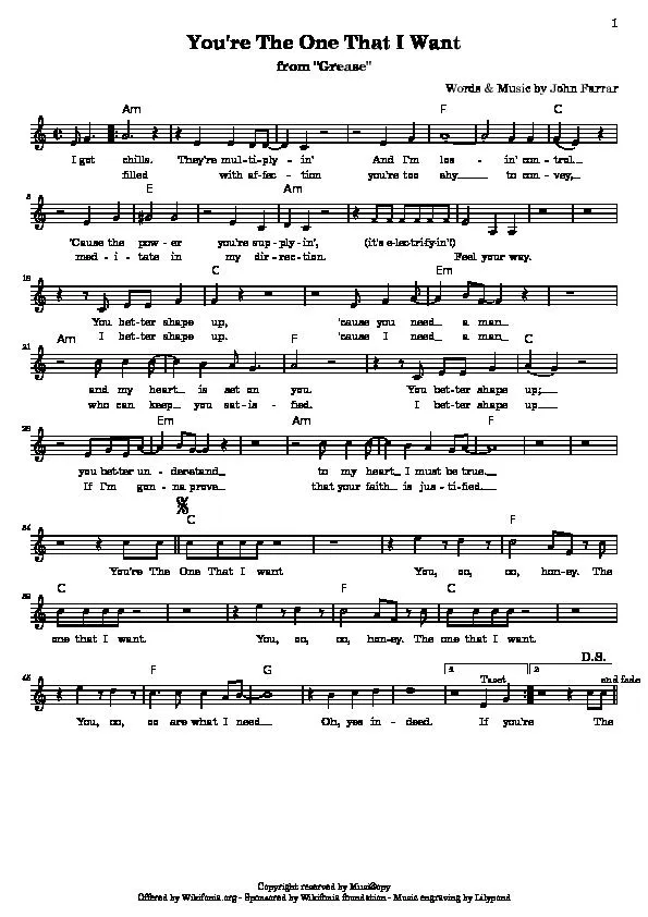 télécharger la partition d'accordéon You're the one that I want (From : Grease) au format PDF