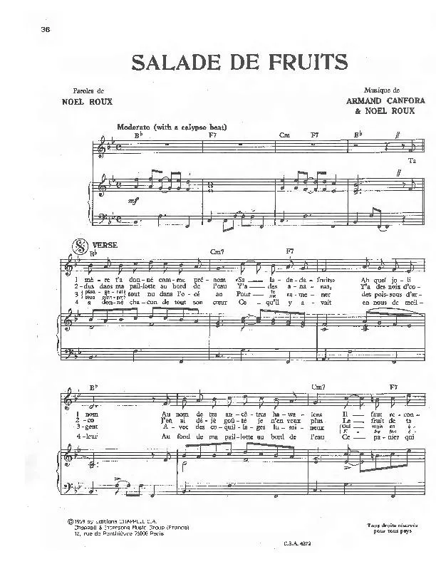 télécharger la partition d'accordéon Salade de fruits (Chant : Bourvil) (Calypso) au format PDF
