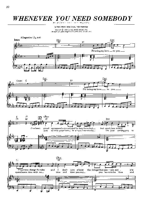 télécharger la partition d'accordéon Whenever you need somebody (Interprète : Rick Astley) (Disco Rock) au format PDF