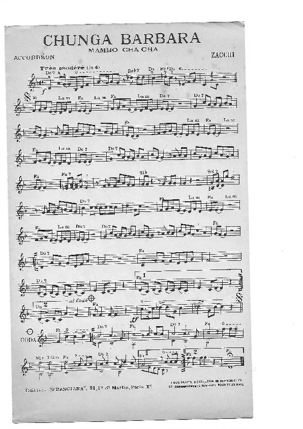 télécharger la partition d'accordéon Chunga Barbara (Mambo Cha Cha) au format PDF