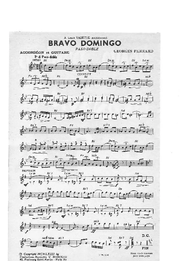 télécharger la partition d'accordéon Bravo Domingo (Paso Doble) au format PDF