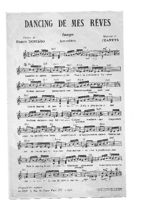 télécharger la partition d'accordéon Dancing de mes rêves (Tango) au format PDF