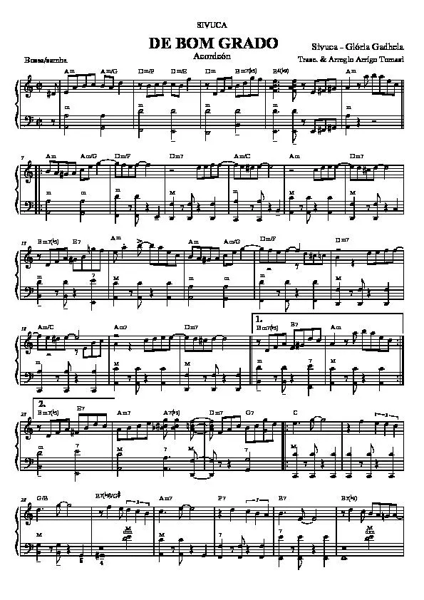 télécharger la partition d'accordéon De Bom Grado (Transcription et Arrangement : Arrigo Tomasi) (Bossa / Samba) au format PDF