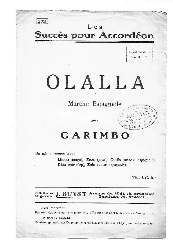 télécharger la partition d'accordéon Olalla (Marche Espagnole) au format PDF