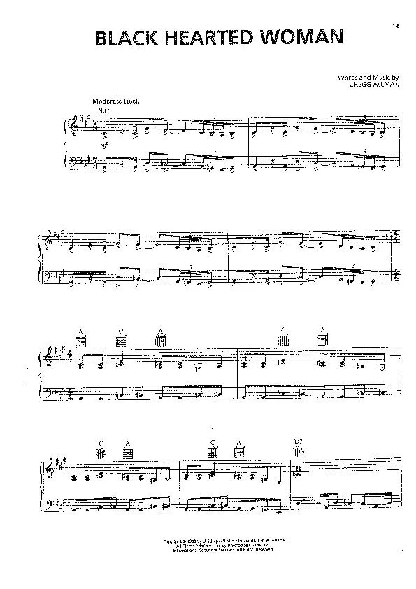 télécharger la partition d'accordéon Black hearted woman (Interprètes : The Allman Brothers Band) (Rock) au format PDF