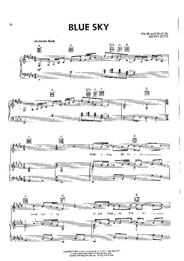 télécharger la partition d'accordéon Blue sky (Interprètes : The Allman Brothers Band) (Country Rock) au format PDF