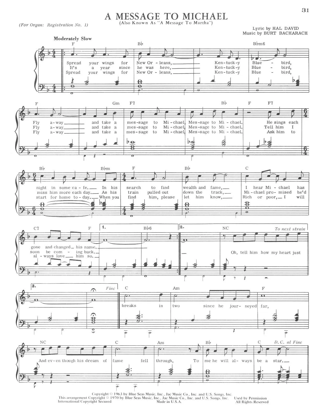 télécharger la partition d'accordéon A message to Michael (A message to Martha) (Chant : Dionne Warwick) (Slow) au format PDF