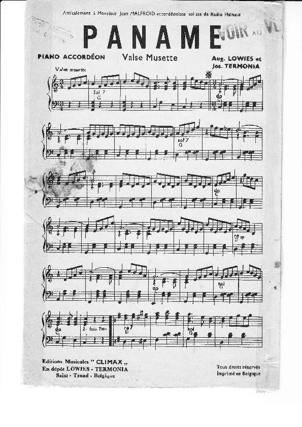 télécharger la partition d'accordéon Paname + Villette (Valse + Polka) au format PDF