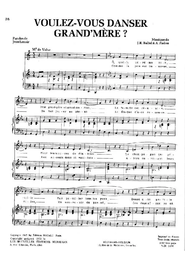 télécharger la partition d'accordéon Voulez-vous danser Grand Mère (Chant : Lina Margy) (Valse) au format PDF