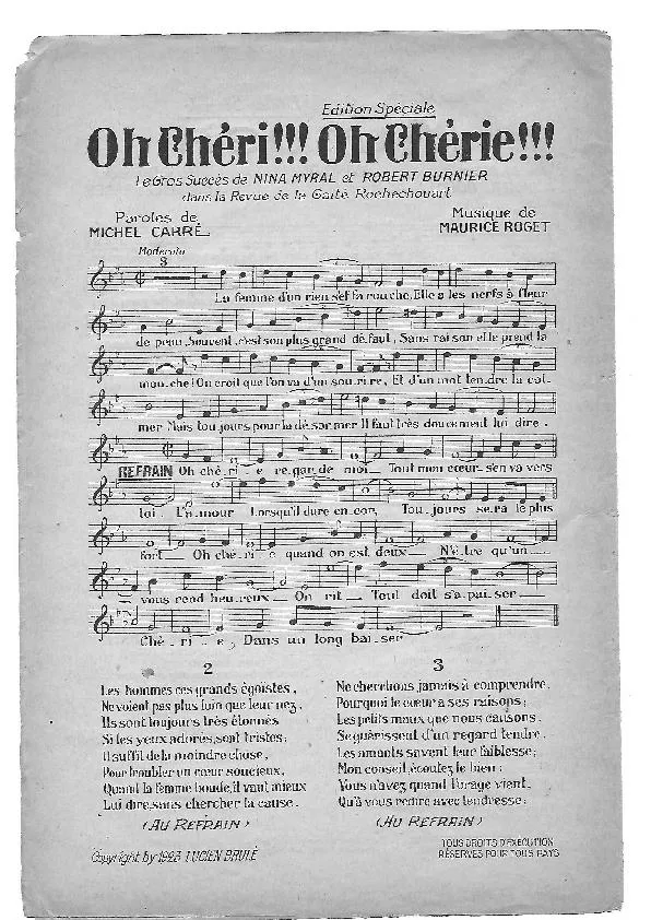 télécharger la partition d'accordéon Oh Chéri Oh Chérie (Chant : Nina Myral et Robert Burnier) au format PDF