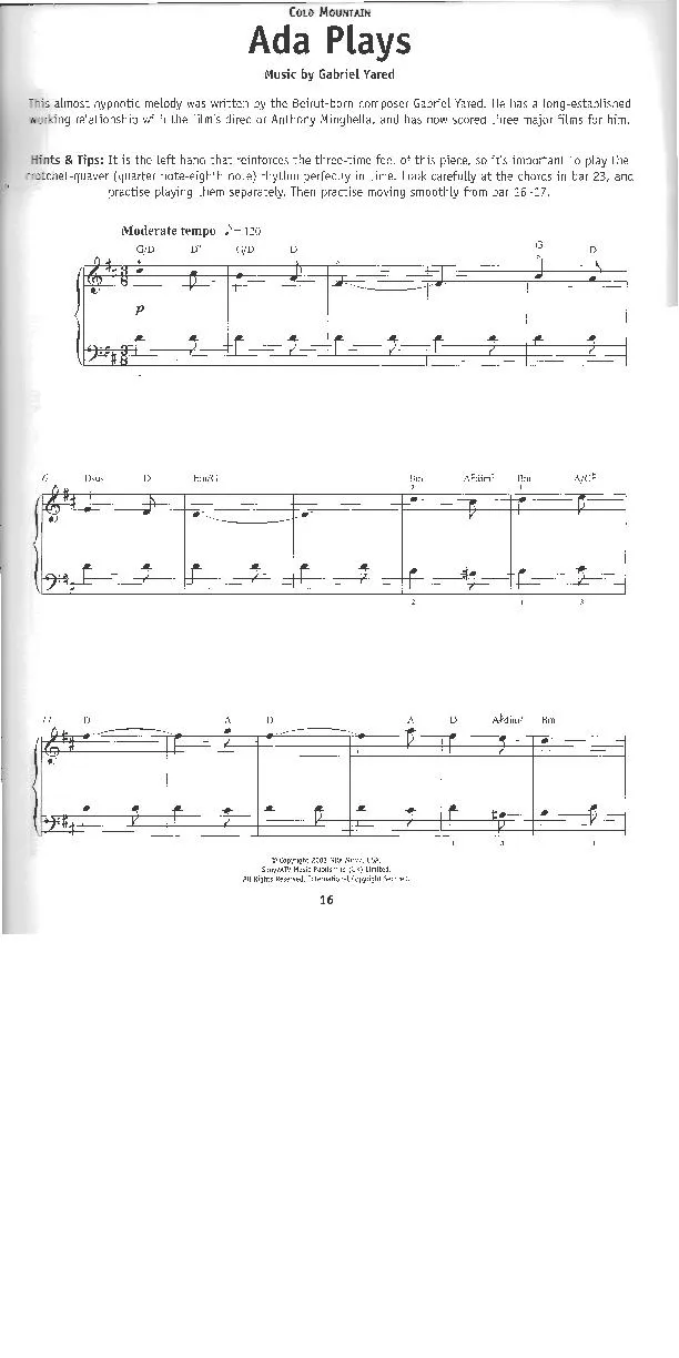 télécharger la partition d'accordéon Ada plays (Du Film : Cold Mountain) (Valse Lente) au format PDF