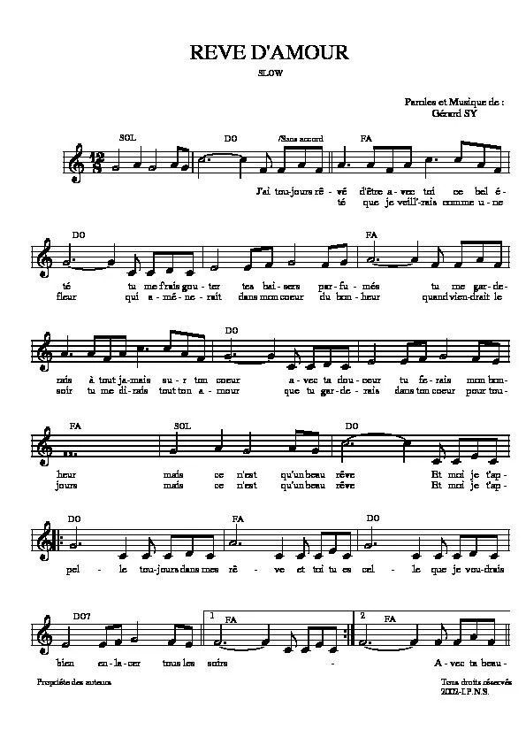 télécharger la partition d'accordéon Rêve d'amour (Slow) au format PDF
