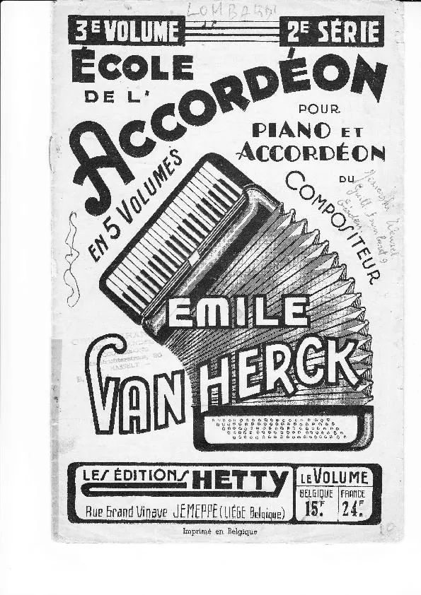 télécharger la partition d'accordéon Ecole de l'Accordéon en 5 Volumes pour Piano et Accordéon du Compositeur Emile Van Herck (3e Volume / 2e Série) au format PDF