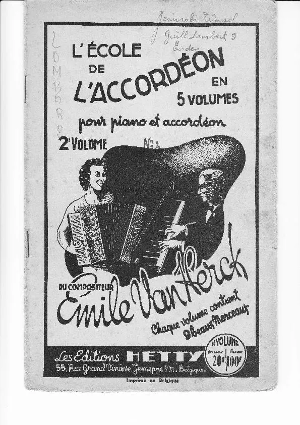 télécharger la partition d'accordéon L'Ecole de l'Accordéon en 5 Volumes pour Piano et Accordéon du Compositeur Emile Van Herck (2e Volume) au format PDF